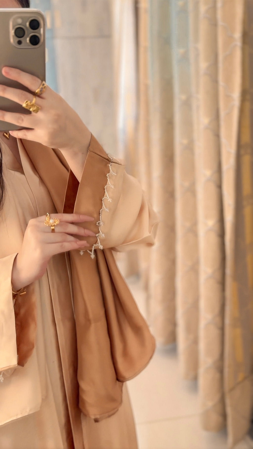 Ramli Beige Do Rang Abaya - Without Scarf - Available Online Beevaa Store Pakistan
